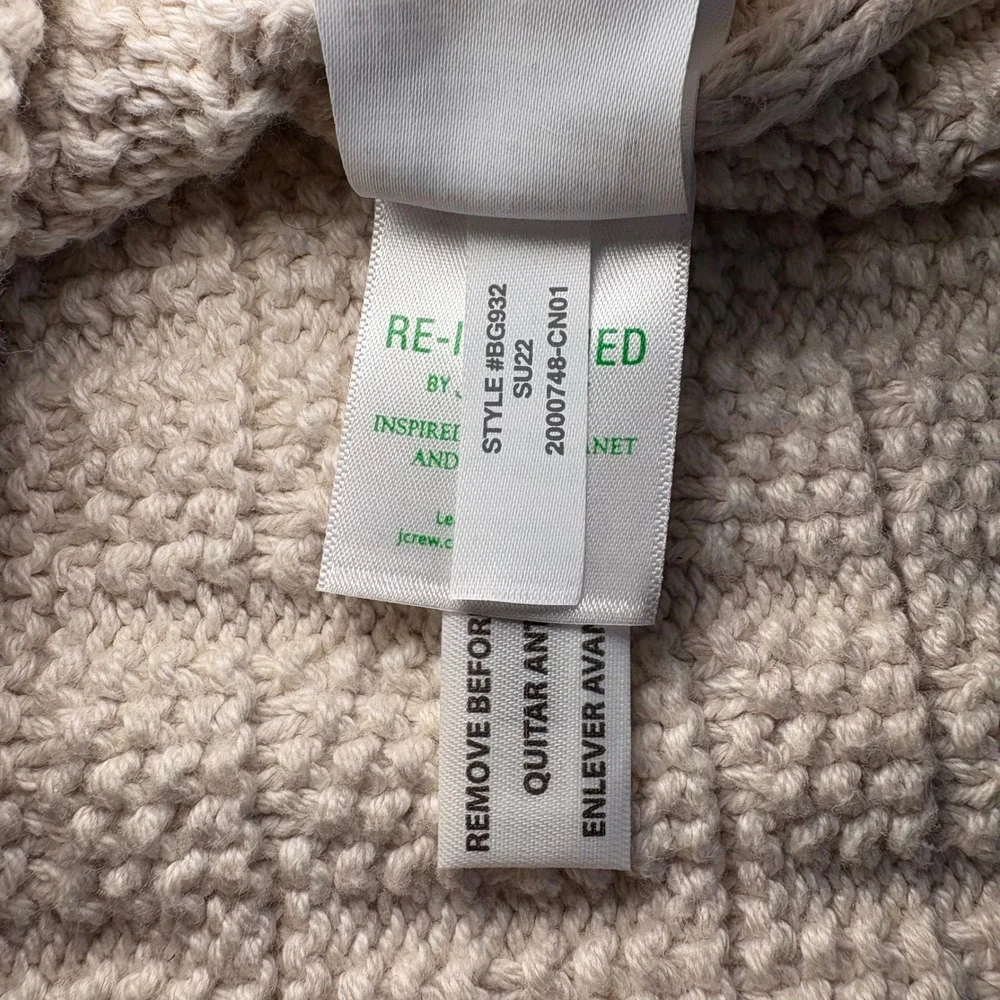 J. Crew Men's Knit Sweater XL‎ Cream Basketweave Pullover Cotton EUC